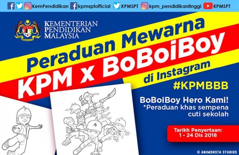 Peraduan Mewarna Kementerian Pendidikan Malaysia x BoBoiBoy di Instagram